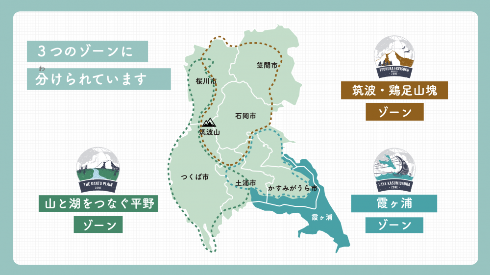 『筑波山地域ジオパークの3つのゾーン（拡大ver.）』の画像